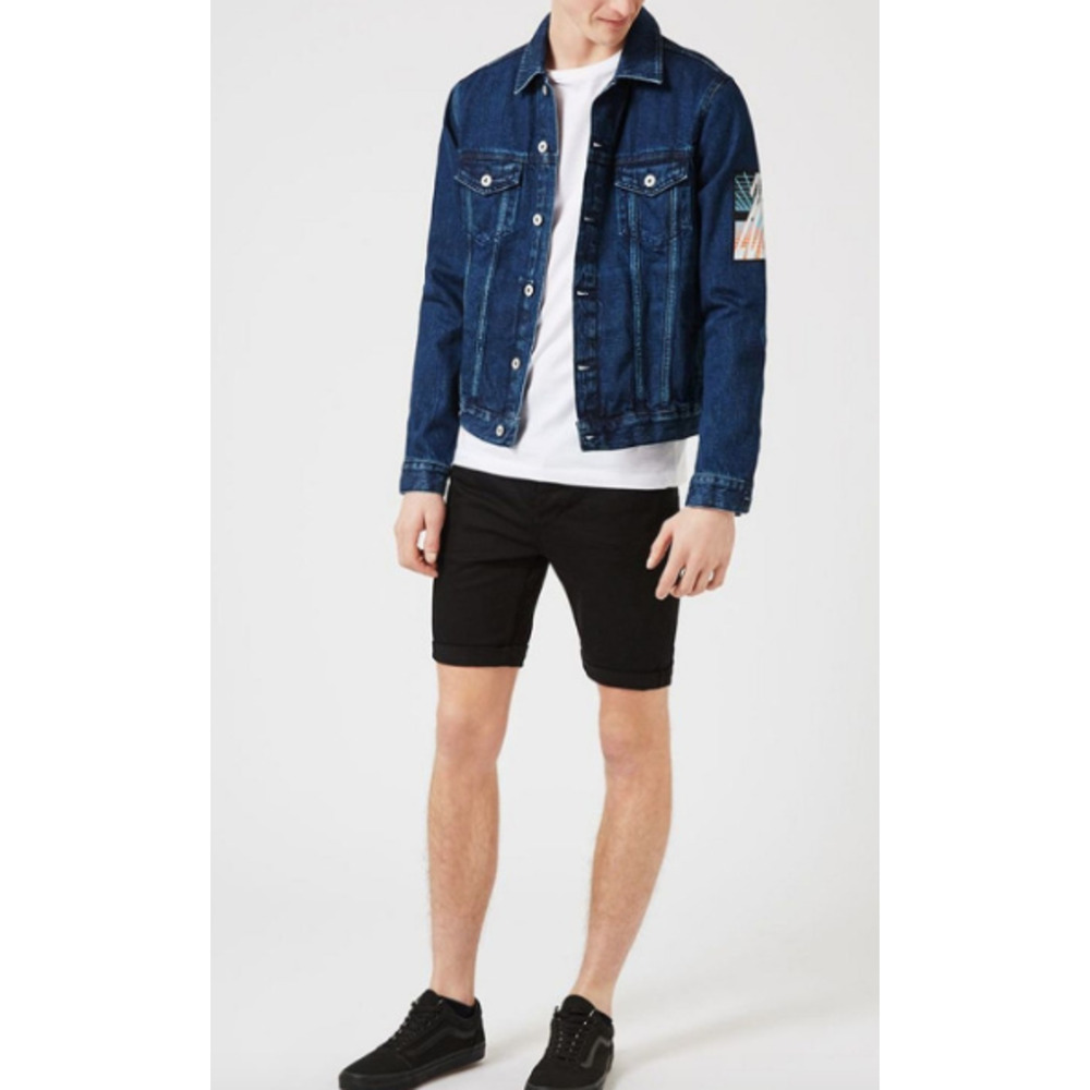 Topman Men Stretch Skinny Denim Shorts Black Size W30 0870